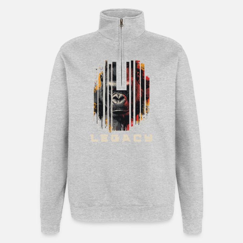 LEGACY - Gorilla Kunst Design - Quarter-Zip-Sweatshirt - Grau meliert