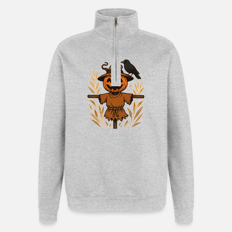 Pumpkin Ghost Scheuch with Raven - Quarter-Zip Sweatshirt - heather grey