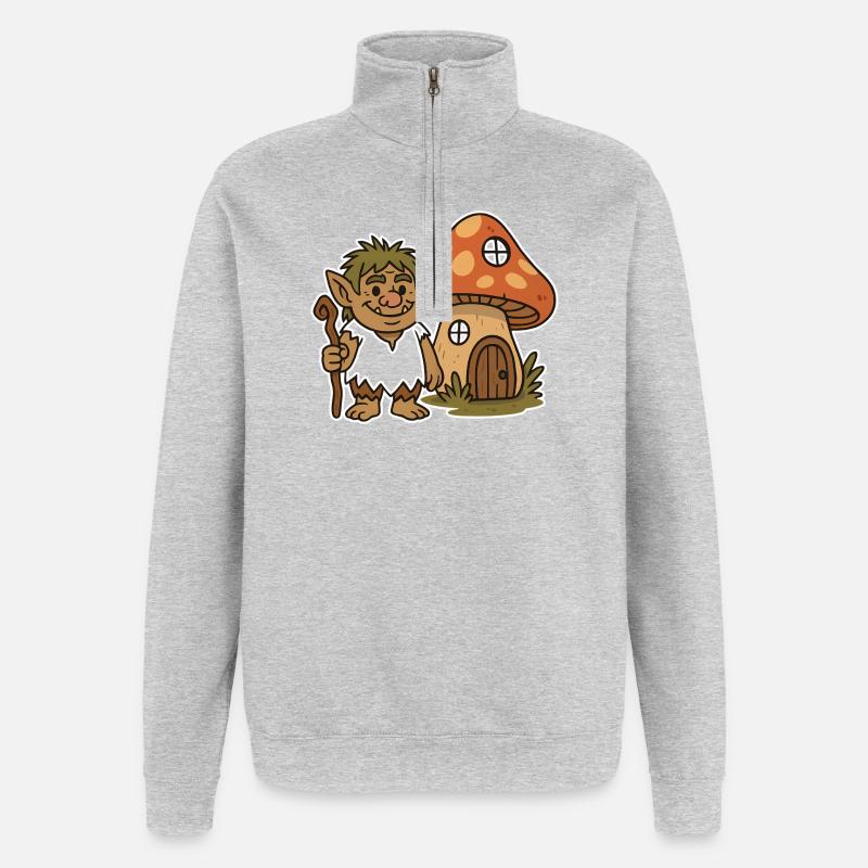 Waldtroll am Pilzhäuschen - Quarter-Zip-Sweatshirt - Grau meliert