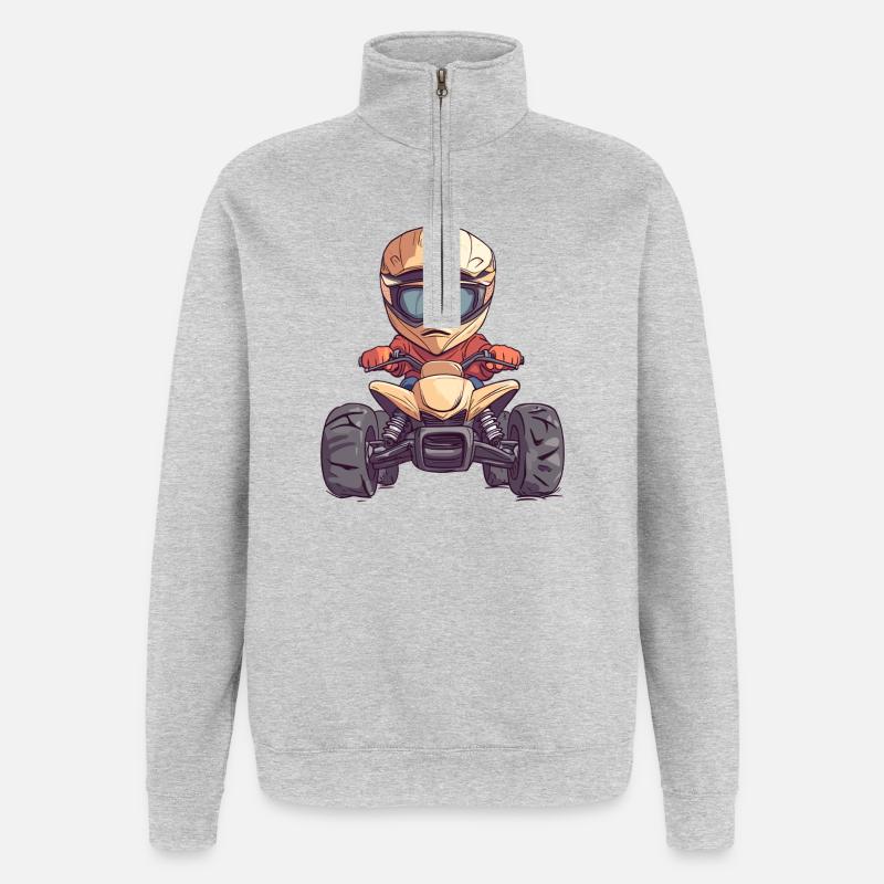 Quad Abenteuer Kind Helmdesign - Quarter-Zip-Sweatshirt - Grau meliert