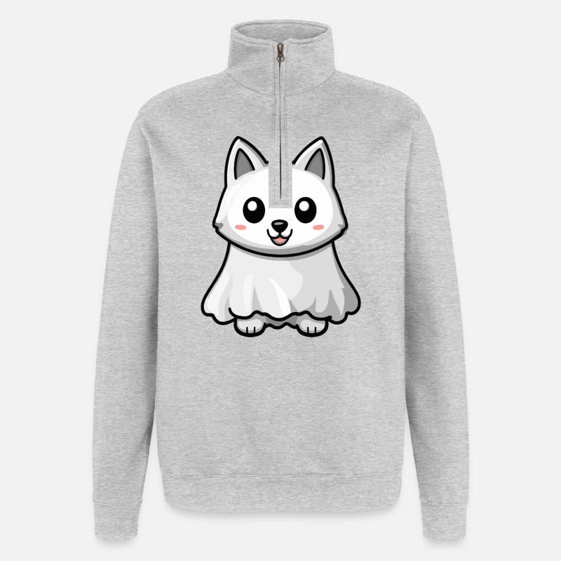Wolf Halloween Ghost - Quarter-Zip Sweatshirt - heather grey