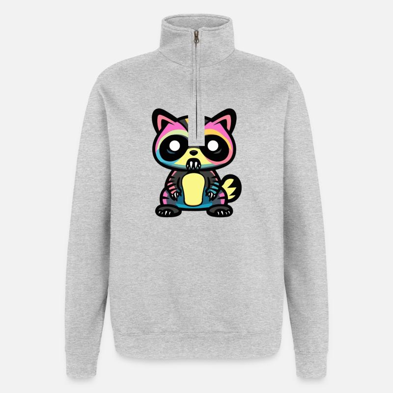 Waschbär Halloween Comic Lustig - Quarter-Zip-Sweatshirt - Grau meliert