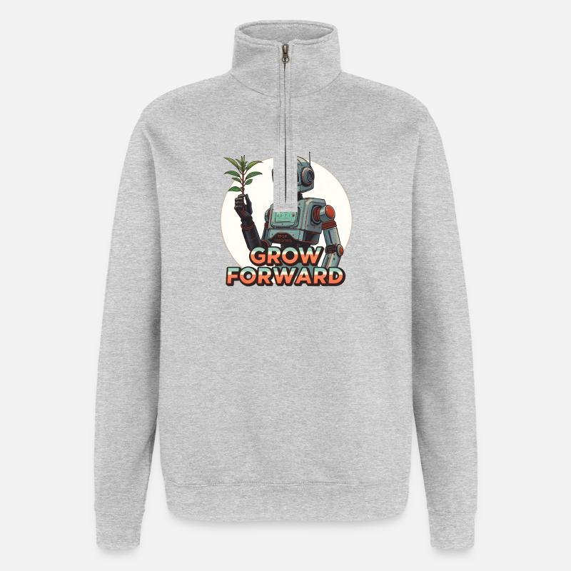Grow Forward – Retro Sci-Fi Robot - Quarter-Zip-Sweatshirt - Grau meliert