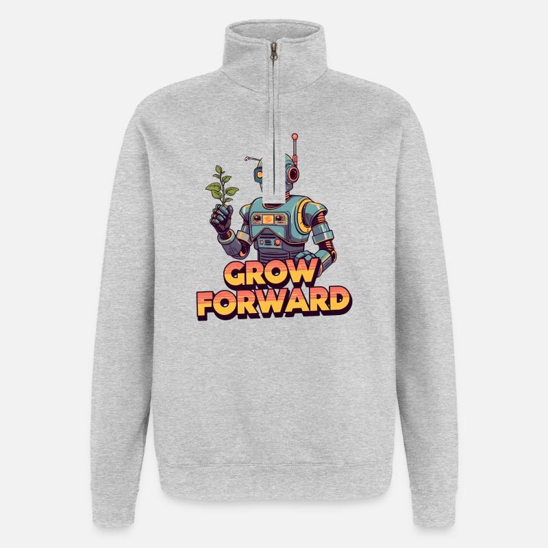 Grow Forward – Retro Sci-Fi Robot - Quarter-Zip Sweatshirt - heather grey