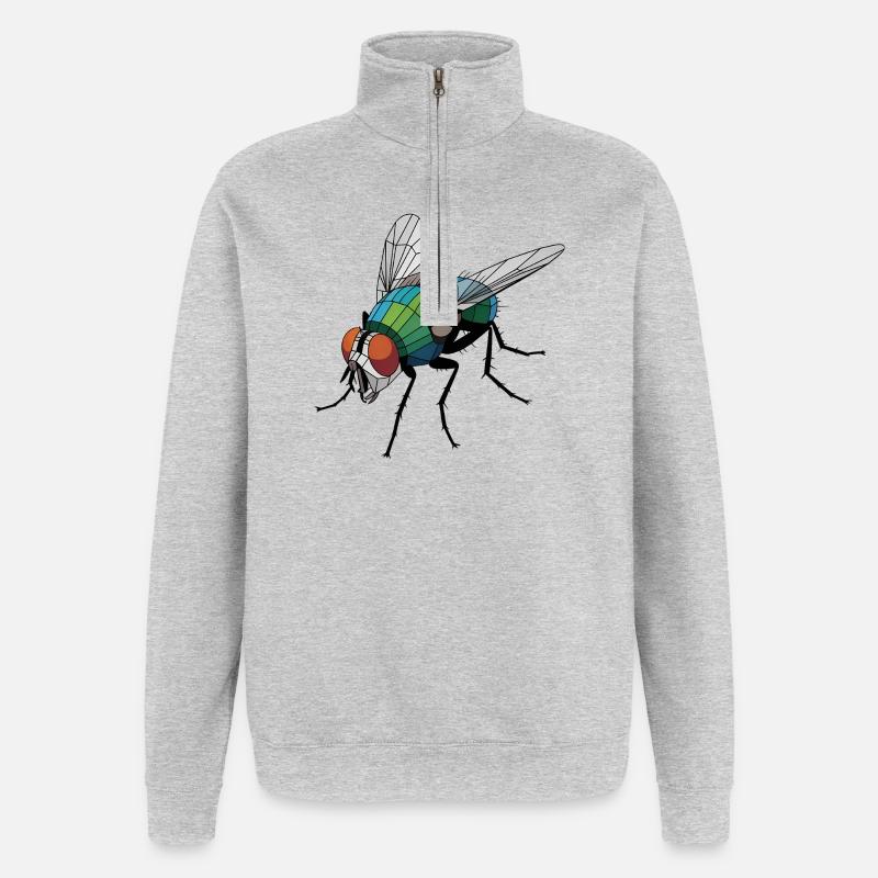 Mouche - Logo Low Poly cool - Sweat à zip 1/4 - gris chiné