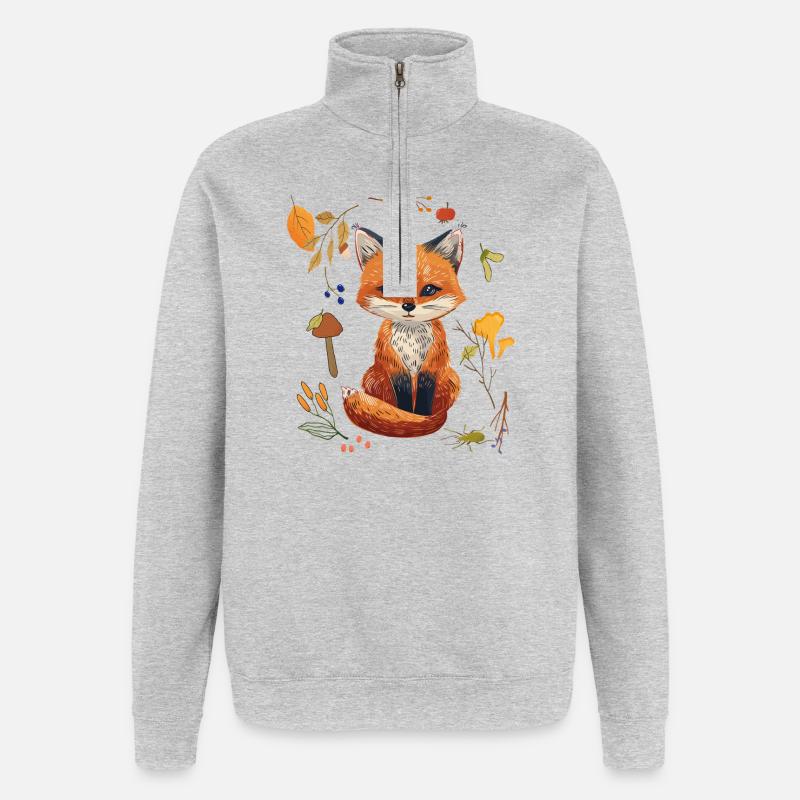 Renard dans la forêt - Sweat à zip 1/4 - gris chiné
