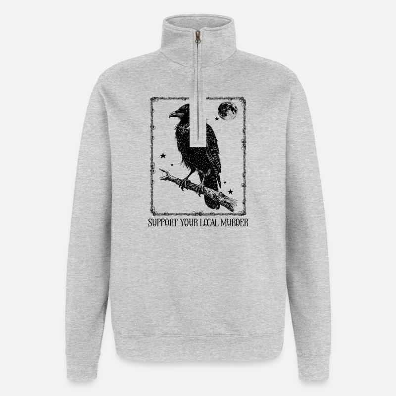 Support your local Murder - Crow - Quarter-Zip Sweatshirt - heather grey