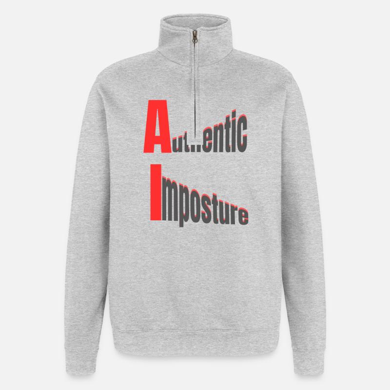 KI – Authentischer Hochstapel – Starkes Grafikdesign - Quarter-Zip-Sweatshirt - Grau meliert
