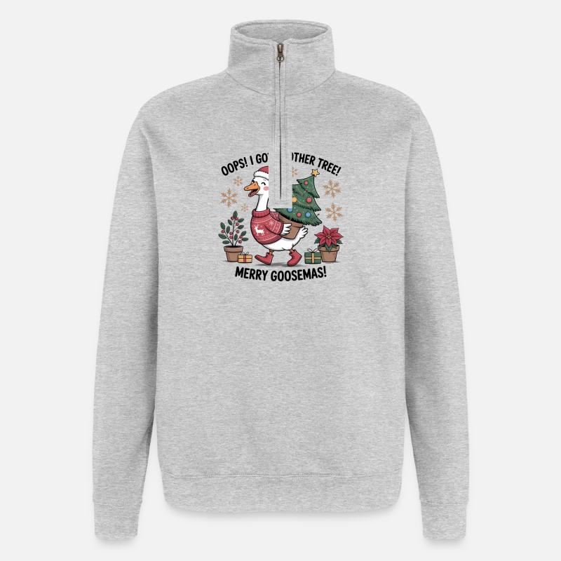 Weihnachtsstorch mit Baum und Weihnachtsgeschenken - Quarter-Zip-Sweatshirt - Grau meliert