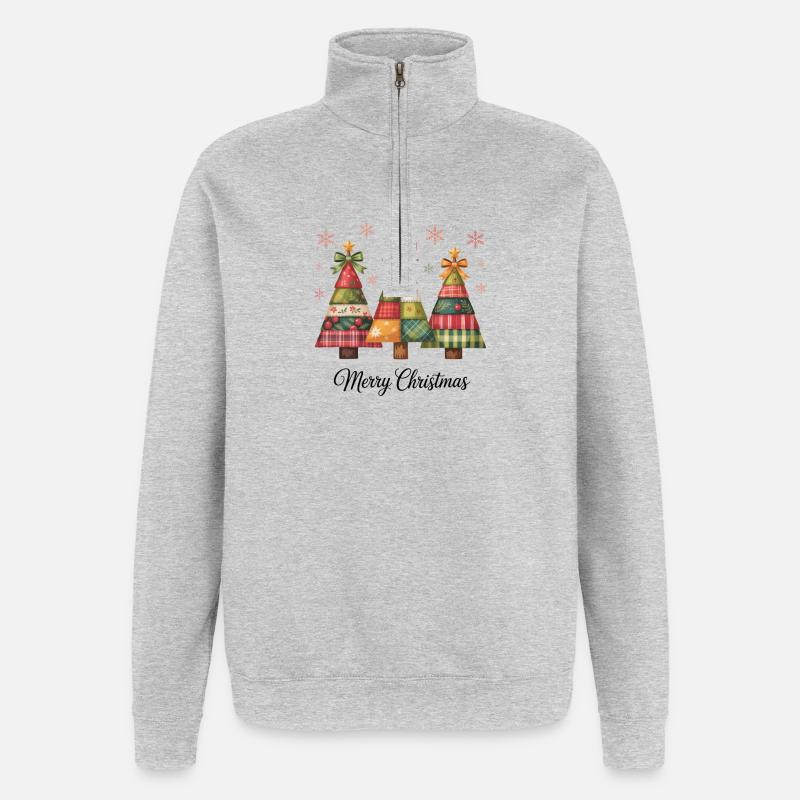 Patchwork Christmas Tree Trio - Quarter-Zip Sweatshirt - heather grey
