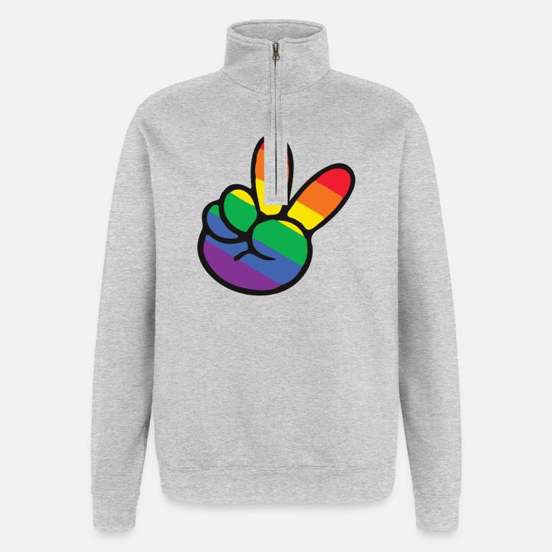 Regenbogen Peace Zeichen Hand - Quarter-Zip-Sweatshirt - Grau meliert