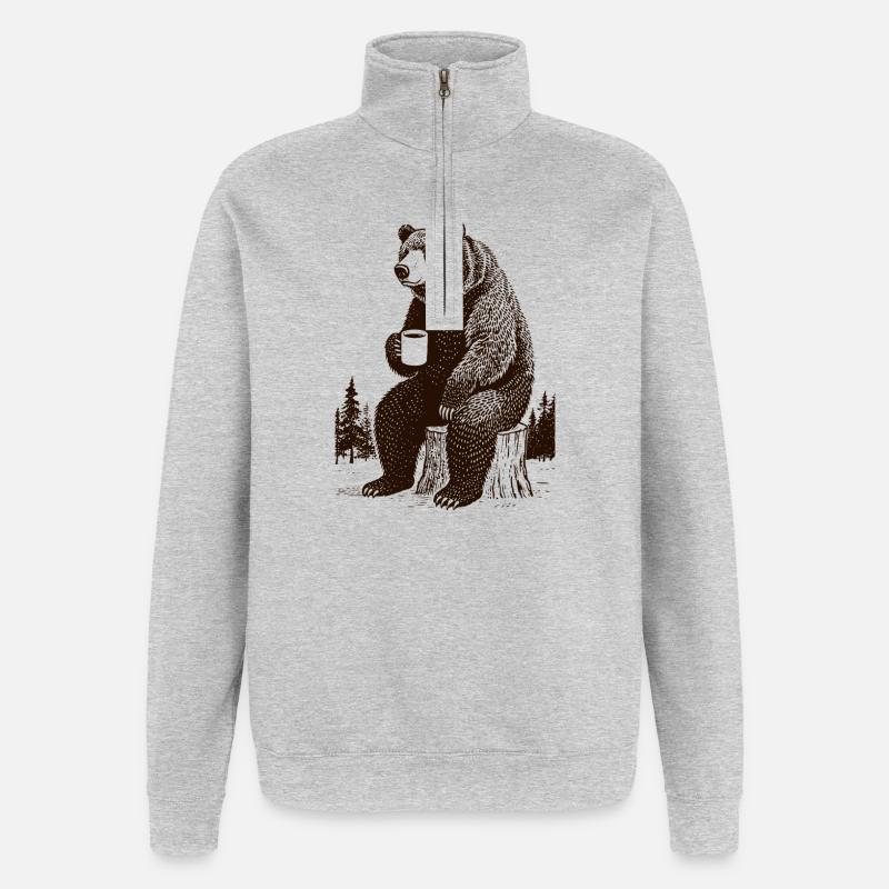 Müder Kaffee Bär - Quarter-Zip-Sweatshirt - Grau meliert