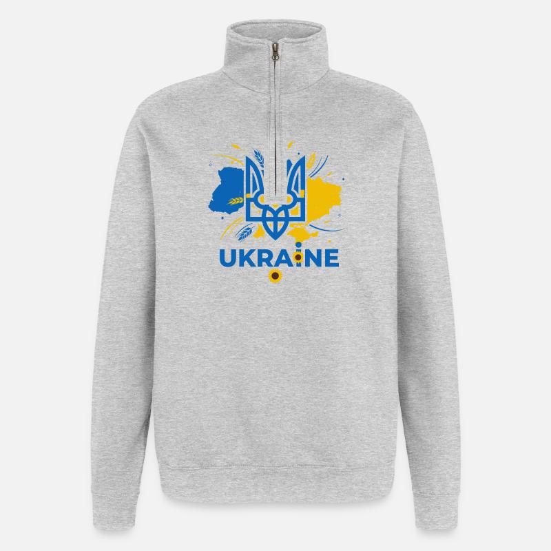 Blauer Dreizack Ukraine Emblem - Quarter-Zip-Sweatshirt - Grau meliert