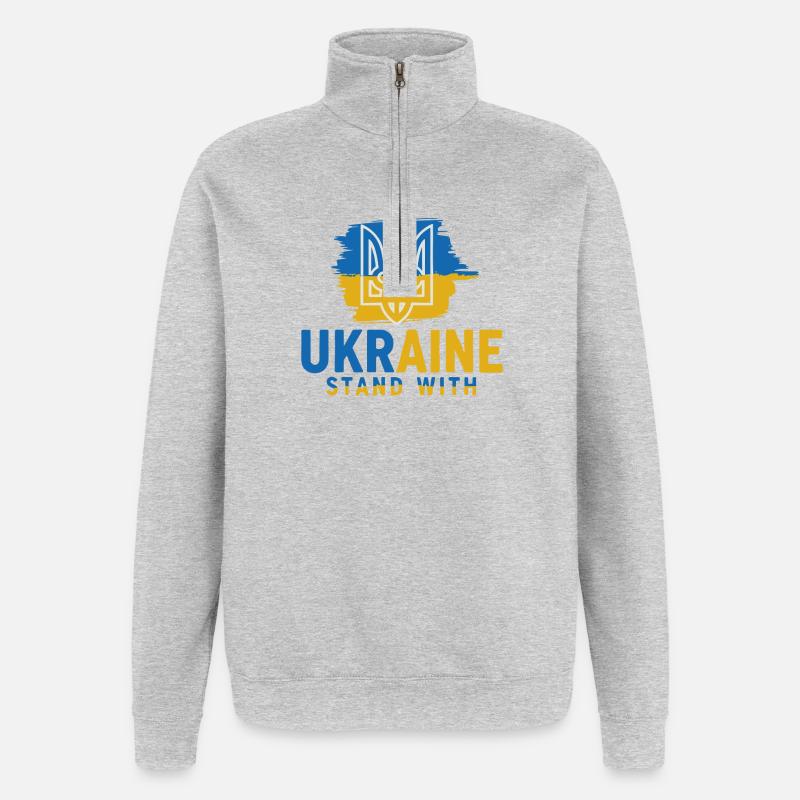 Ukrainische Flagge Emblem Ständer mit - Quarter-Zip-Sweatshirt - Grau meliert