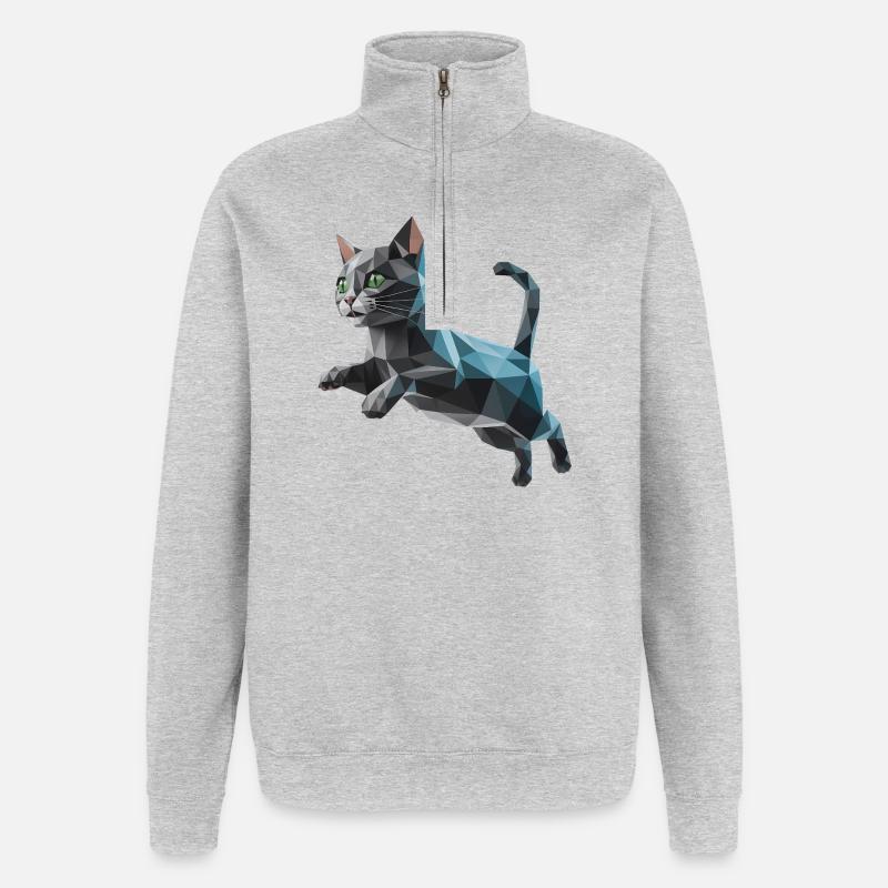 Kätzchen - Cooles Low-Poly-Logo - Quarter-Zip-Sweatshirt - Grau meliert