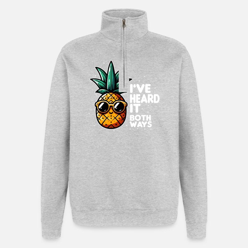 Ananas Slogan Double Sens - Sweat à zip 1/4 - gris chiné