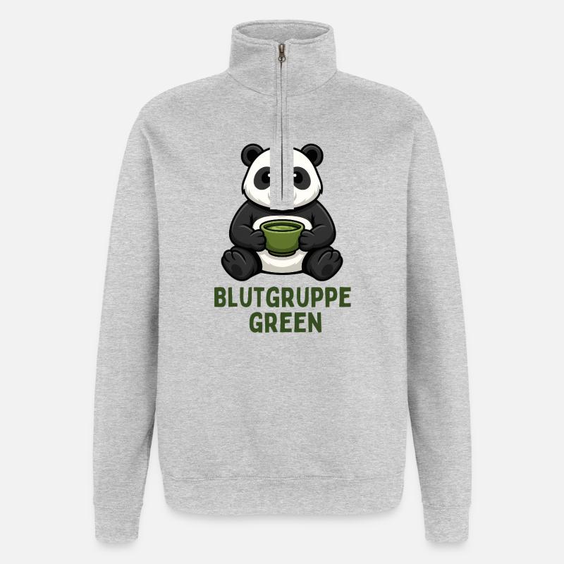Blutgruppe Green Panda Tee Design  - Quarter-Zip-Sweatshirt - Grau meliert