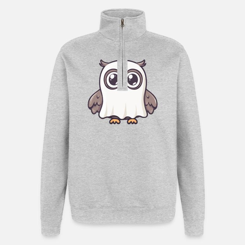 Eule Halloween Geist - Quarter-Zip-Sweatshirt - Grau meliert