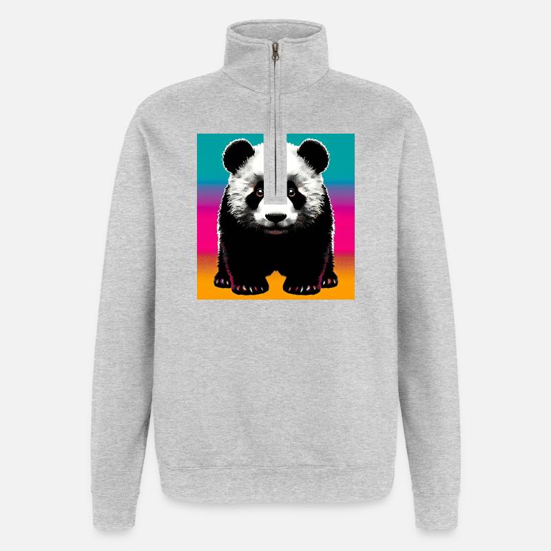 panda - Sweat à zip 1/4 - gris chiné