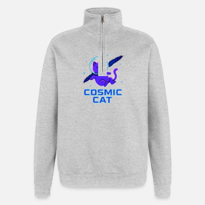 Kosmische Katze Neon - Quarter-Zip-Sweatshirt - Grau meliert