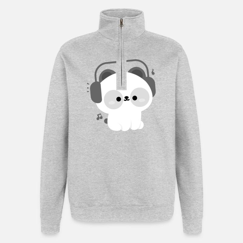 Panda Kopfhörer - Quarter-Zip-Sweatshirt - Grau meliert