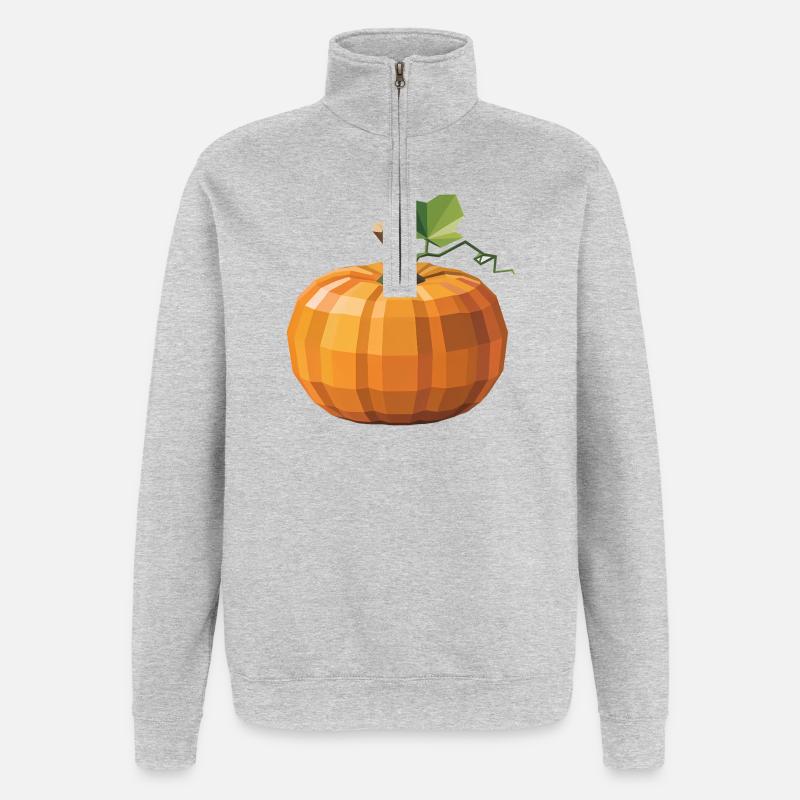 Kürbis - Cooles Low Poly Logo - Quarter-Zip-Sweatshirt - Grau meliert