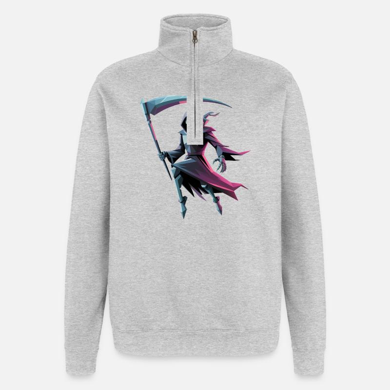 Death Reaper - Cooles Low-Poly-Logo - Quarter-Zip-Sweatshirt - Grau meliert