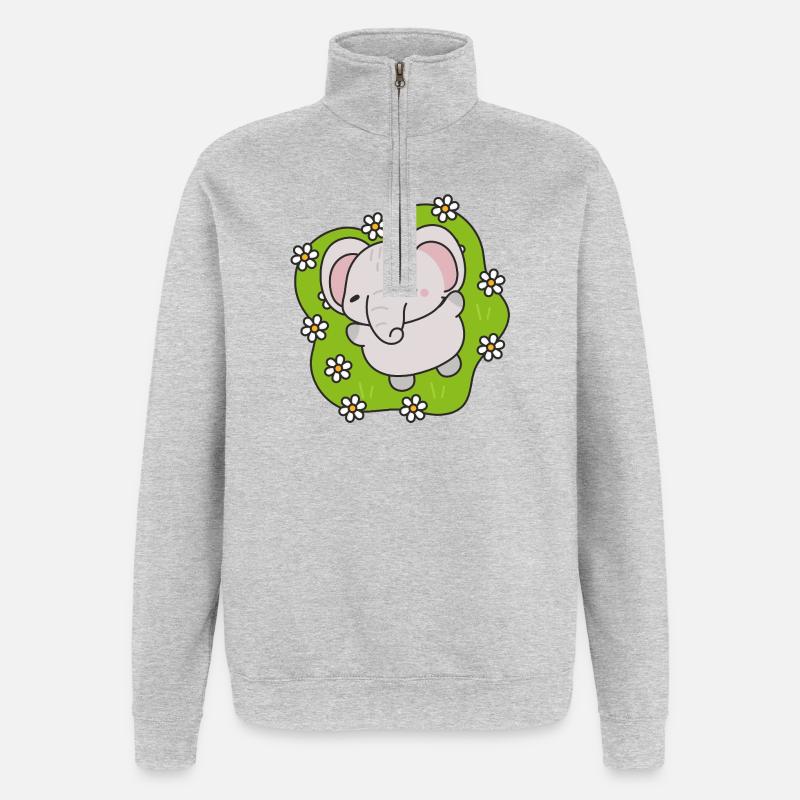 Éléphant Mignon aux Fleurs - Sweat à zip 1/4 - gris chiné
