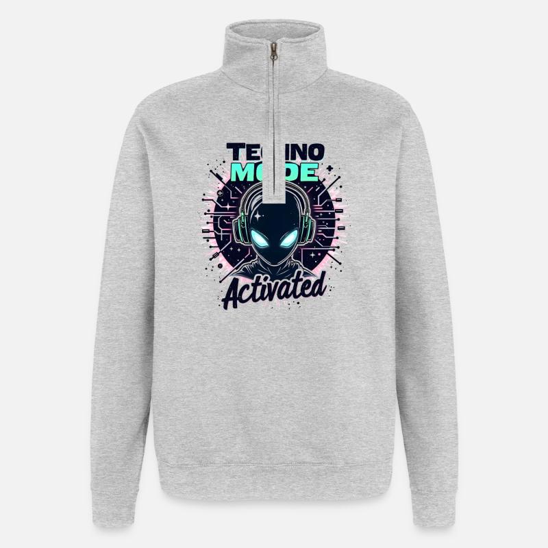 Mode Techno activé – Rave Music - Sweat à zip 1/4 - gris chiné