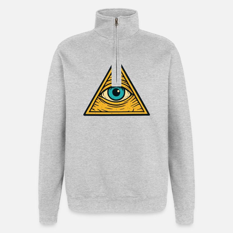 Oeil dans l’illustration du triangle - Sweat à zip 1/4 - gris chiné