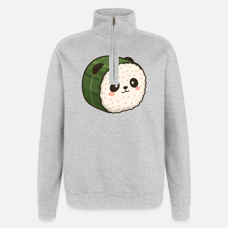 Panda Sushi - Conception culinaire d’anime mignon - Sweat à zip 1/4 - gris chiné