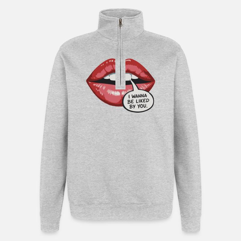 Bold Lip Pop Art : Faites-vous aimer - Sweat à zip 1/4 - gris chiné