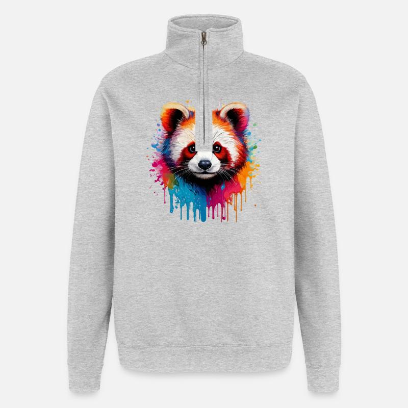 Explosion de Panda Aquarelle - Sweat à zip 1/4 - gris chiné
