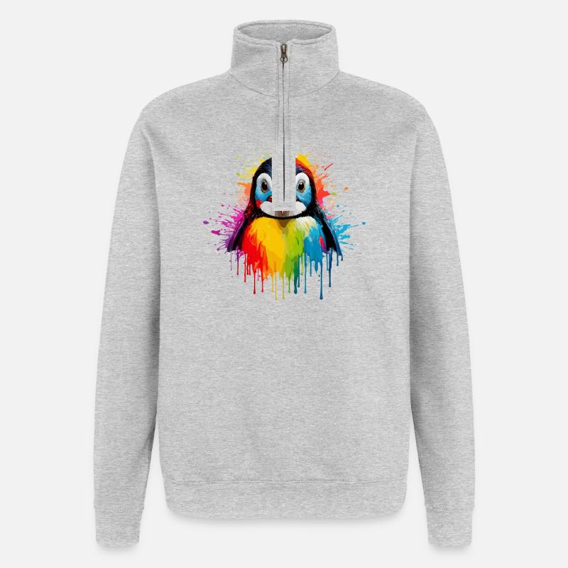 Rainbow Pinguin Spritzkunst - Quarter-Zip-Sweatshirt - Grau meliert