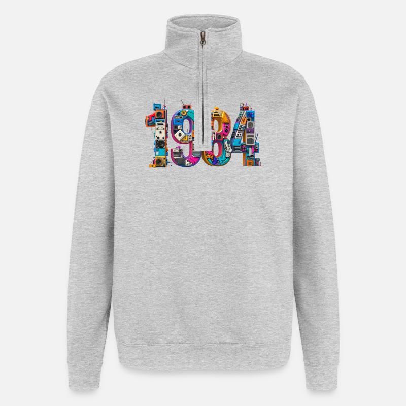 1984 – Abitur, Geburt oder Heirat  - Quarter-Zip-Sweatshirt - Grau meliert