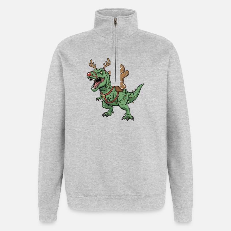 Gingerbread Man Rides T-Rex Christmas Dinosauri - Quarter-Zip Sweatshirt - heather grey