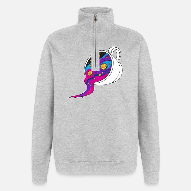 Kosmischer Kaffeebecher Galaxiefluss - Quarter-Zip-Sweatshirt - Grau meliert