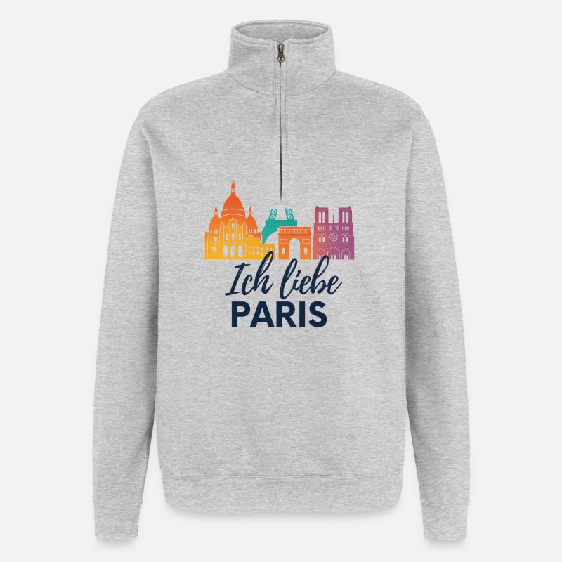 Ich liebe Paris – bunte Skyline - Quarter-Zip-Sweatshirt - Grau meliert