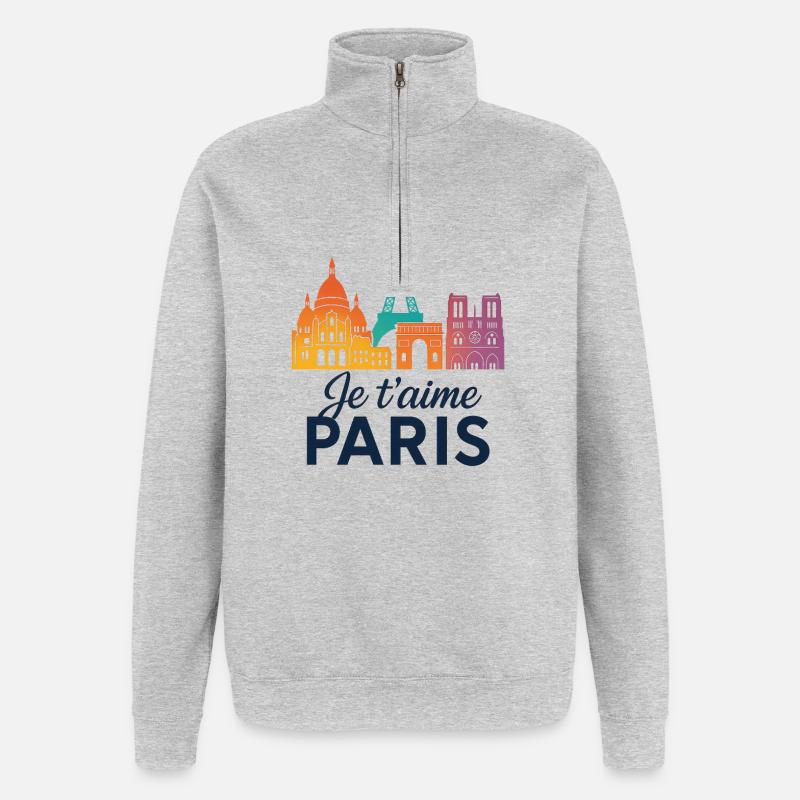 Je t'aime Paris Farbige Skyline Silhouette  - Quarter-Zip-Sweatshirt - Grau meliert