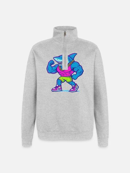 Neonhai Muskelheld im Tanktop - Quarter-Zip-Sweatshirt - Grau meliert