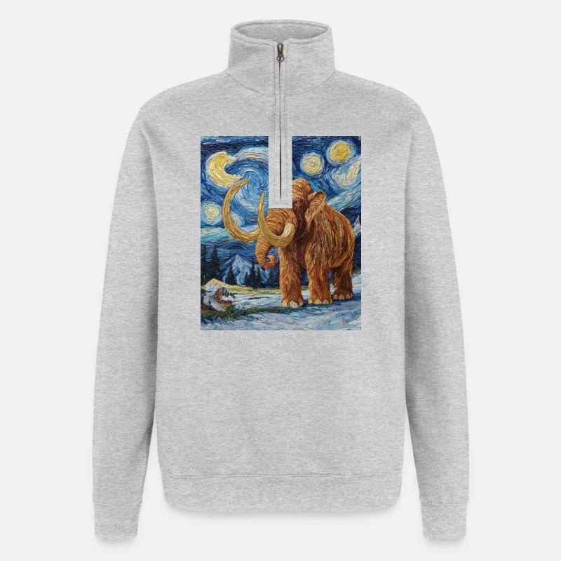 Mammouth Van Gogh Nuit étoilée - Sweat à zip 1/4 - gris chiné