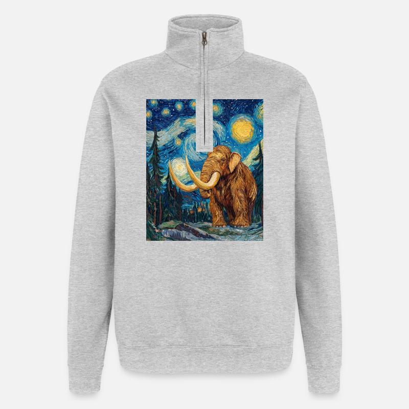 Mammouth Van Gogh Nuit étoilée - Sweat à zip 1/4 - gris chiné
