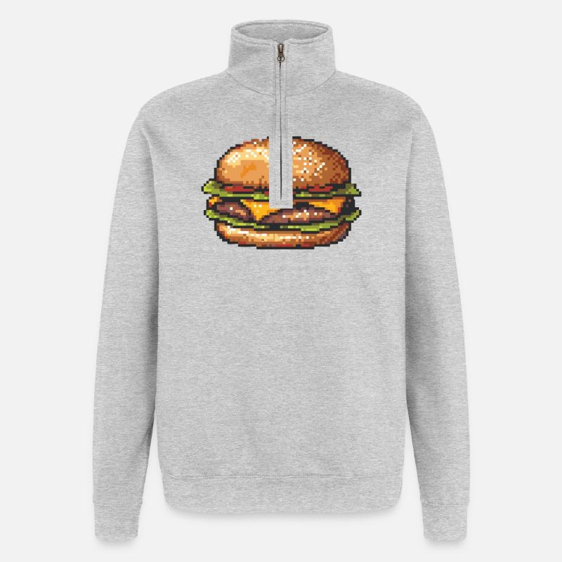 8Bit Hamburger Pixelkunst - Quarter-Zip-Sweatshirt - Grau meliert