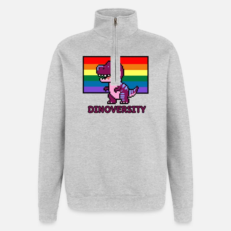 DinoVERSITY - Pixel Art Dinosaurier Pride! 🌈🦖 - Quarter-Zip-Sweatshirt - Grau meliert