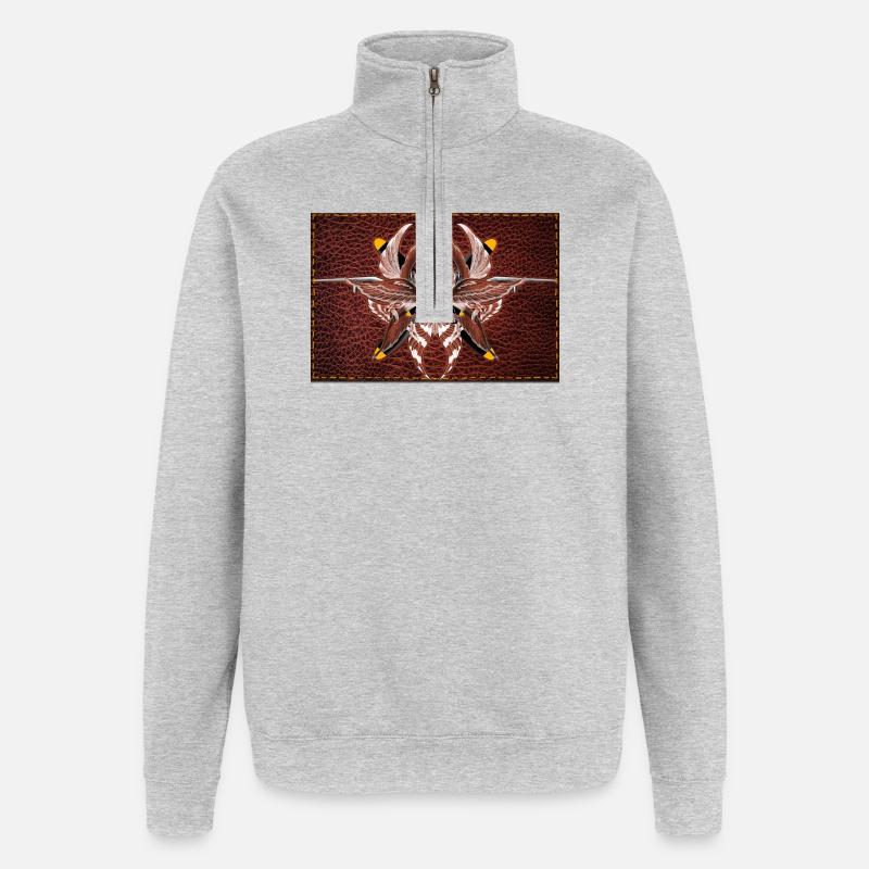Firewing Mandala on Leather Look - Quarter-Zip Sweatshirt - heather grey