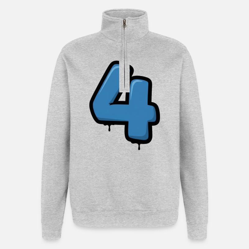 Graffiti Blue 4 chiffres Design - Sweat à zip 1/4 - gris chiné