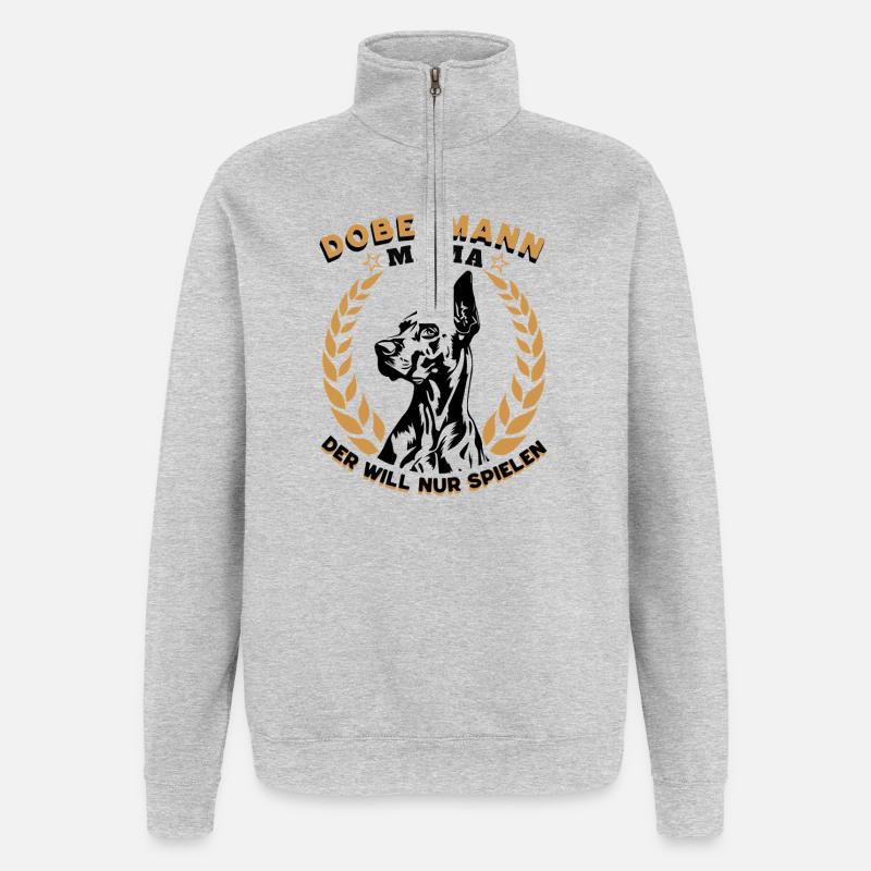 Maman doberman – Il veut juste jouer - Sweat à zip 1/4 - gris chiné