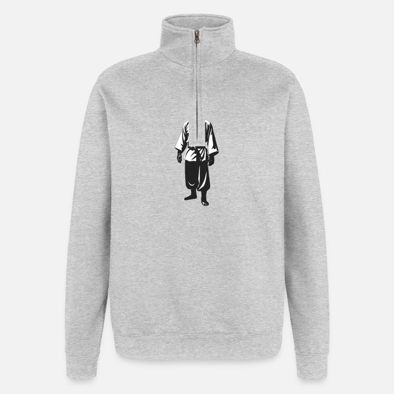 Shaolin Mönch - Cooles Silhouetten-Logo - Quarter-Zip-Sweatshirt - Grau meliert