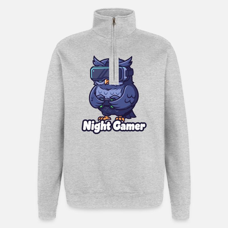 NachtGamer Eule VR - Quarter-Zip-Sweatshirt - Grau meliert