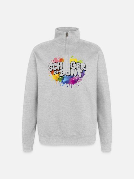 Schlager ist bunt  Regenbogen LSBTIQ - Quarter-Zip-Sweatshirt - Grau meliert